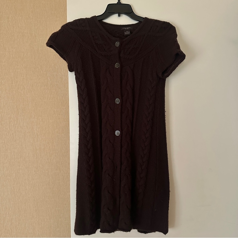 Henri Bendel Brown Knit Mini Dress / Short Sleeve Cardigan